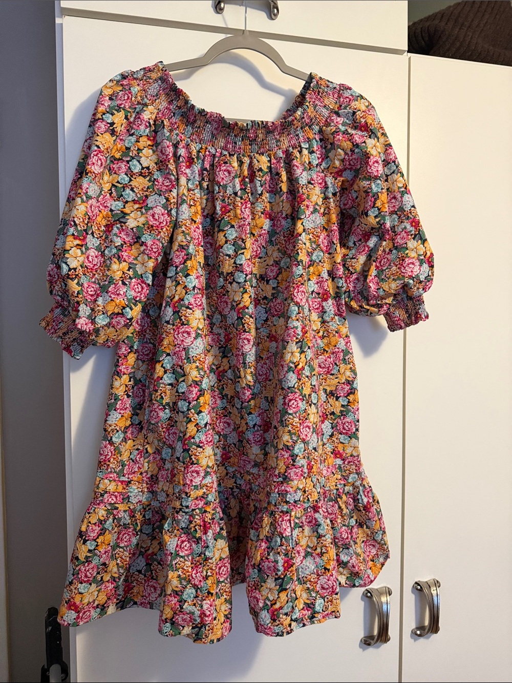 Maeve Pink, Yellow & Blue Floral Smocked Neck Dress
